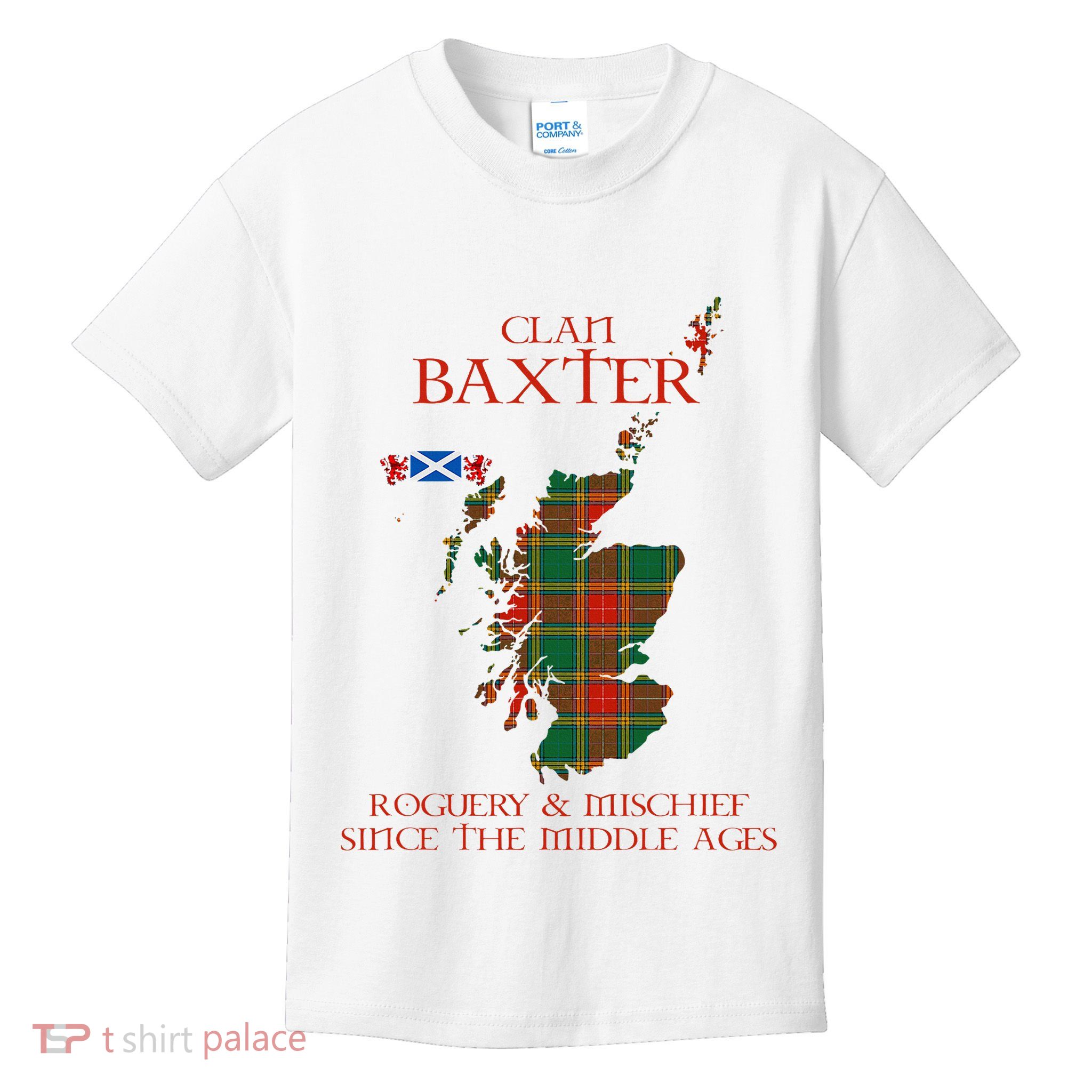 Clan Baxter Tartan Scotland Maps Saltire Lion Rampant Kids T-Shirt