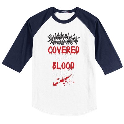 Covered By The Blood Of Jesus Christian Halloween Funny Baseball Sleeve Shirt