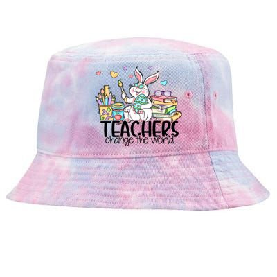 Cute Bunny Teachers Change The World Easter Day Tie-Dyed Bucket Hat