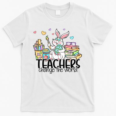 Cute Bunny Teachers Change The World Easter Day T-Shirt