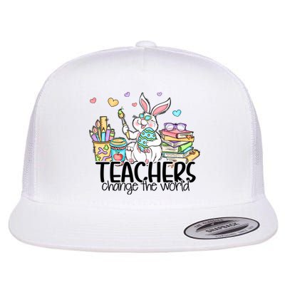 Cute Bunny Teachers Change The World Easter Day Flatbill Hat