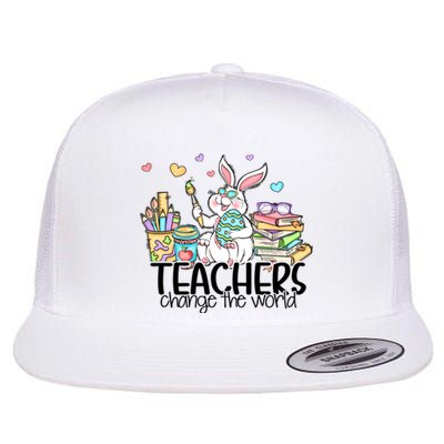 Cute Bunny Teachers Change The World Easter Day Flat Bill Trucker Hat