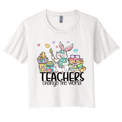 Cute Bunny Teachers Change The World Easter Day Crop Top