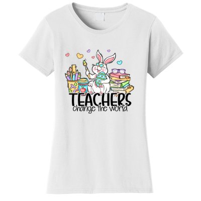 Cute Bunny Teachers Change The World Easter Day Women's T-Shirt