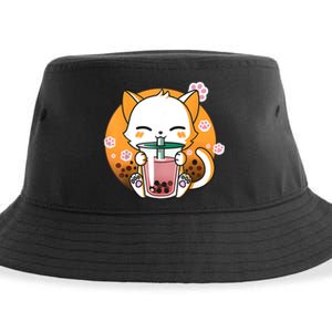 Cat Boba Tea Bubble Tea Anime Kawaii Neko Gifts Girl Teens Sustainable Bucket Hat