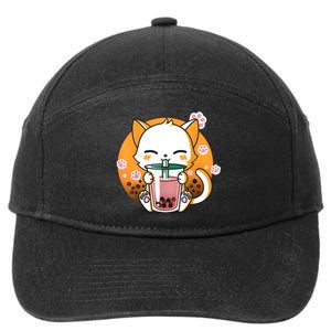 Cat Boba Tea Bubble Tea Anime Kawaii Neko Gifts Girl Teens 7-Panel Snapback Hat