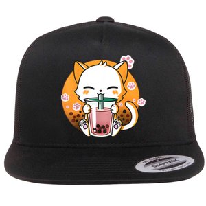 Cat Boba Tea Bubble Tea Anime Kawaii Neko Gifts Girl Teens Flat Bill Trucker Hat