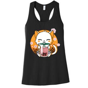 Cat Boba Tea Bubble Tea Anime Kawaii Neko Gifts Girl Teens Women's Racerback Tank