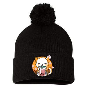 Cat Boba Tea Bubble Tea Anime Kawaii Neko Gifts Girl Teens Pom Pom 12in Knit Beanie