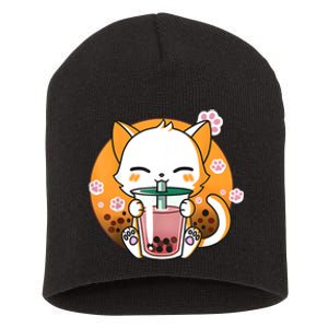 Cat Boba Tea Bubble Tea Anime Kawaii Neko Gifts Girl Teens Short Acrylic Beanie