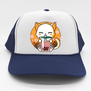 Cat Boba Tea Bubble Tea Anime Kawaii Neko Gifts Girl Teens Trucker Hat