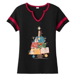 Christmas Book Tree Funny Gift Funny Gift Ladies Halftime Notch Neck Tee