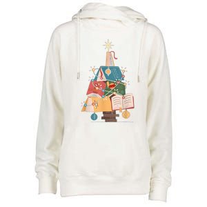 Christmas Book Tree Funny Gift Funny Gift Womens Funnel Neck Pullover Hood