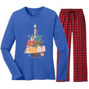 Christmas Book Tree Funny Gift Funny Gift Women's Long Sleeve Flannel Pajama Set 