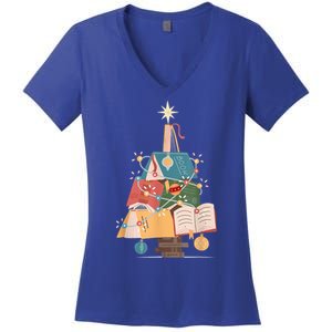 Christmas Book Tree Funny Gift Funny Gift Women's V-Neck T-Shirt