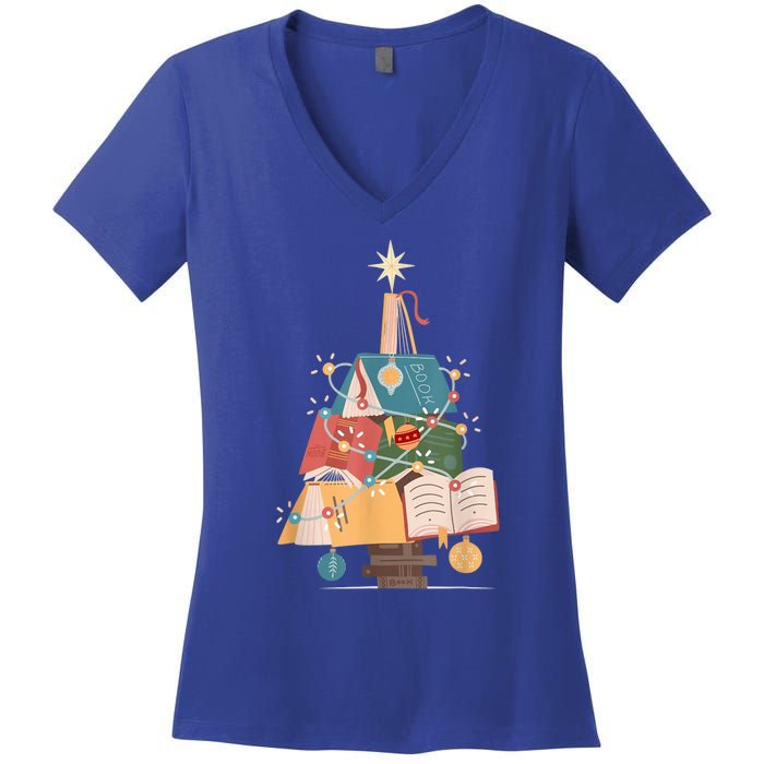 Christmas Book Tree Funny Gift Funny Gift Women's V-Neck T-Shirt