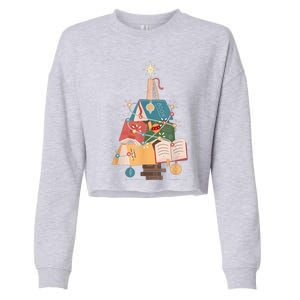 Christmas Book Tree Funny Gift Funny Gift Cropped Pullover Crew