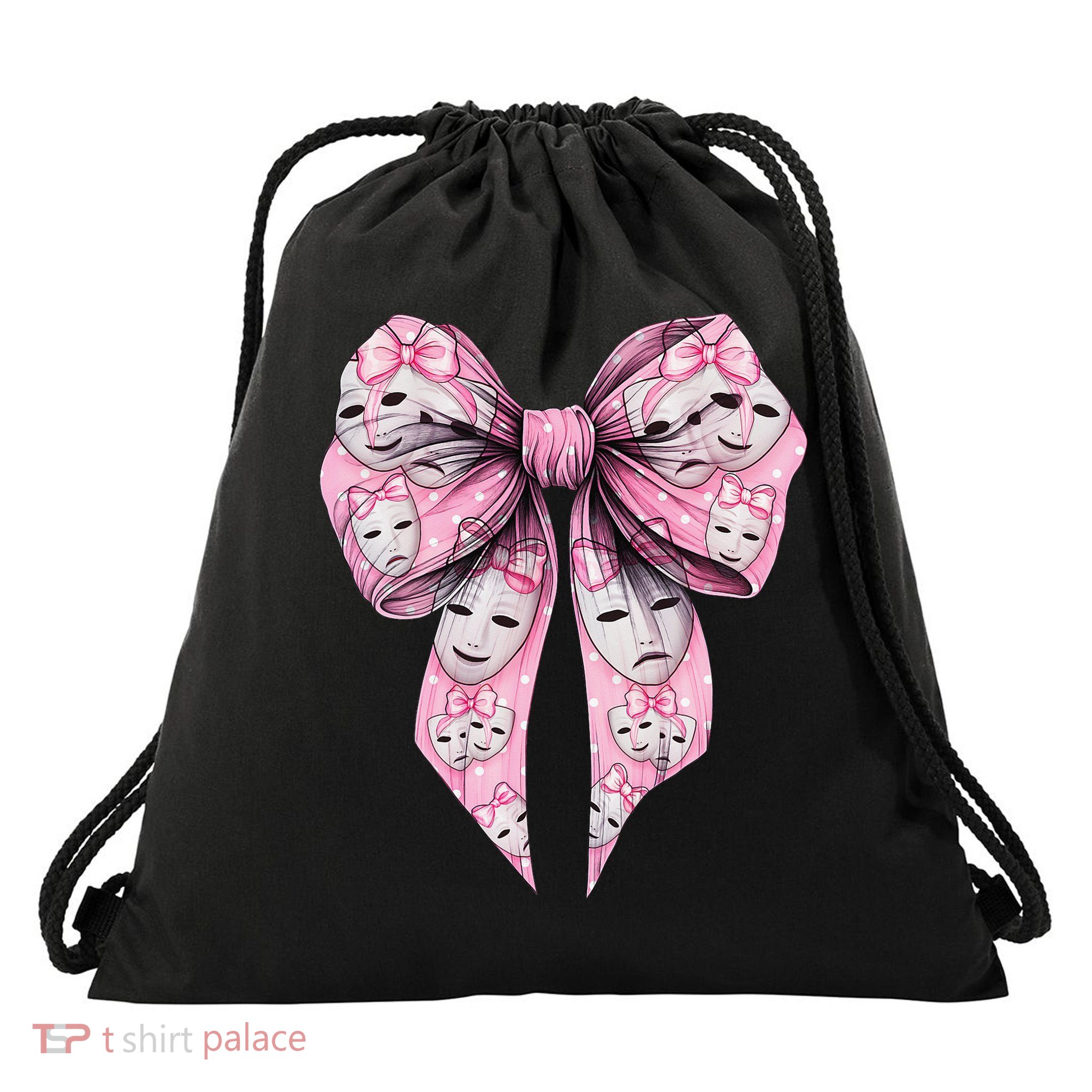 Coquette Bow Theatre Masks Drama Actor Actress Girl Mom Drawstring Bag