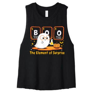 Chemistry Boo The Element Of Surprise Halloween Cute Chemist Women's Racerback Cropped Tank