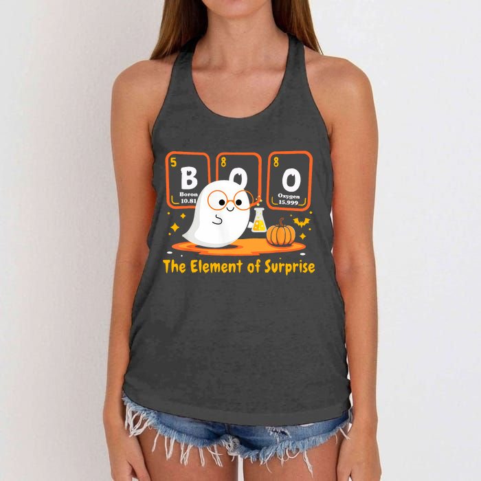 Chemistry Boo The Element Of Surprise Halloween Cute Chemist Women's Knotted Racerback Tank