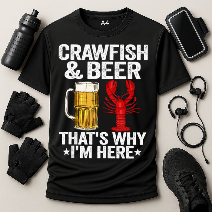 Crawfish & Beer Thats Why Im Here Crayfish Daddy Crawfish Cooling Performance Crew T-Shirt