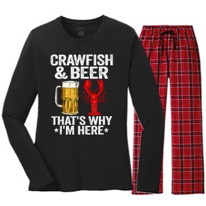 Crawfish & Beer Thats Why Im Here Crayfish Daddy Crawfish Women's Long Sleeve Flannel Pajama Set 