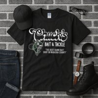 Chuck's Bait & Tackle The Best Damn Bait Shop In Wabsha Country Fishing Father's Day Tall T-Shirt
