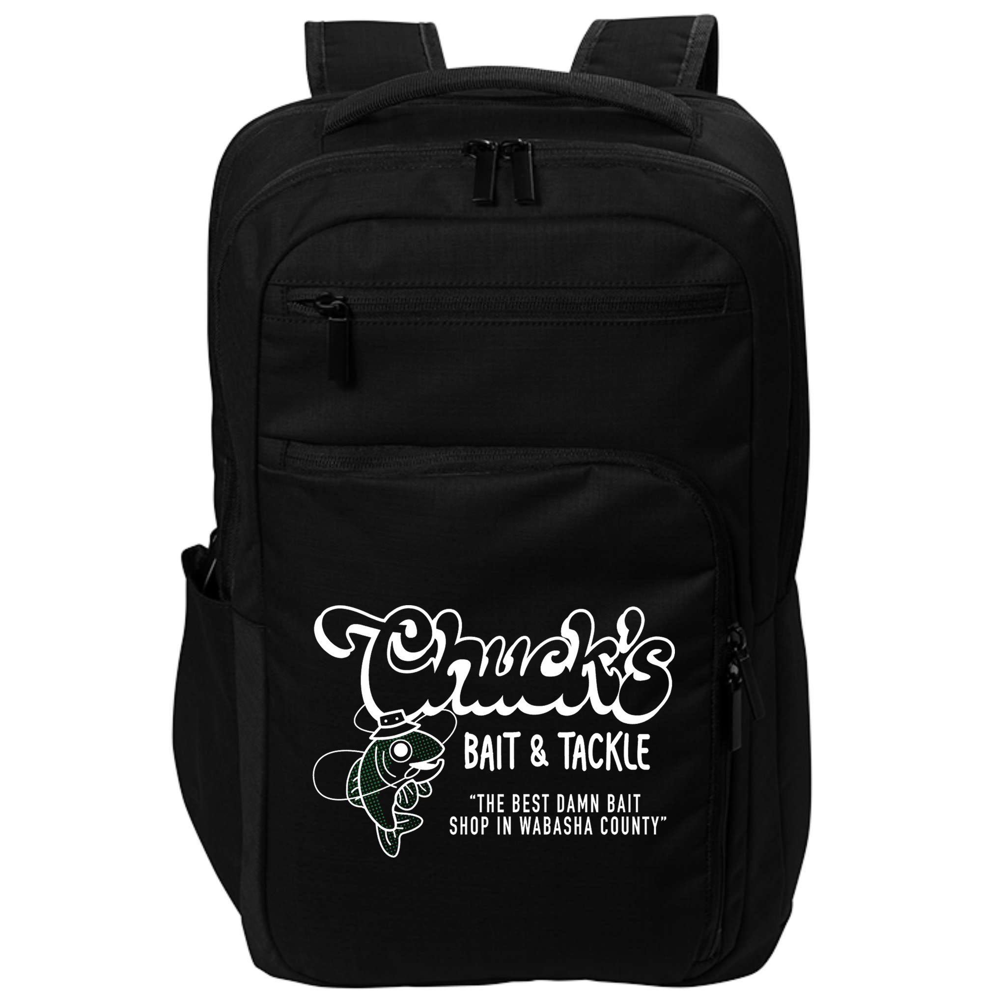 Chuck's Bait & Tackle The Best Damn Bait Shop In Wabsha Country Fishing Father's Day Impact Tech Backpack