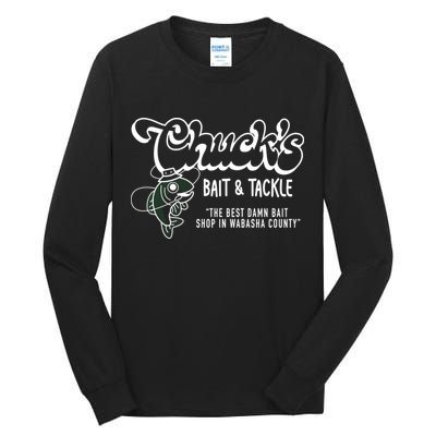 Chuck's Bait & Tackle The Best Damn Bait Shop In Wabsha Country Fishing Father's Day Tall Long Sleeve T-Shirt
