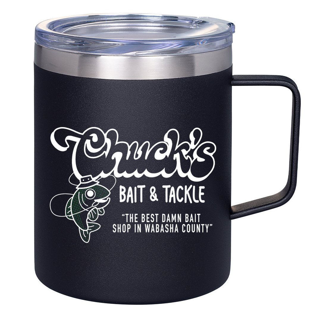Chuck's Bait & Tackle The Best Damn Bait Shop In Wabsha Country Fishing Father's Day 12oz Stainless Steel Coffee Mug
