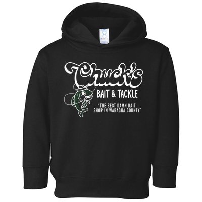 Chuck's Bait & Tackle The Best Damn Bait Shop In Wabsha Country Fishing Father's Day Toddler Hoodie
