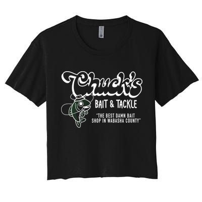 Chuck's Bait & Tackle The Best Damn Bait Shop In Wabsha Country Fishing Father's Day Crop Top