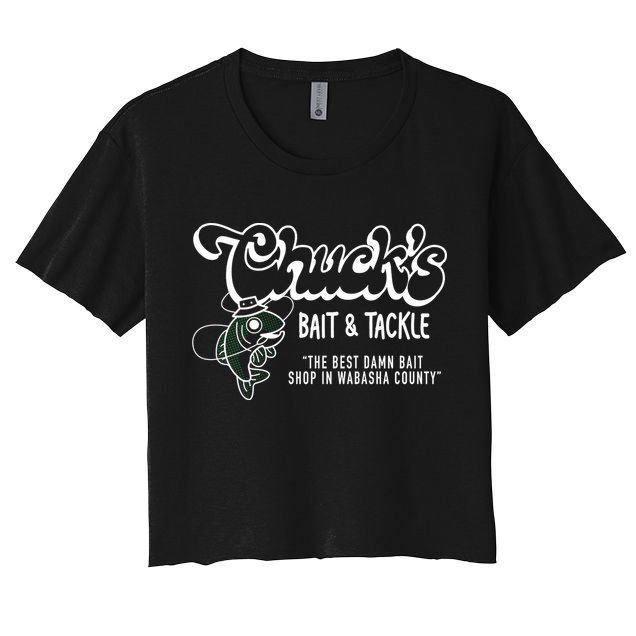 Chuck's Bait & Tackle The Best Damn Bait Shop In Wabsha Country Fishing Father's Day Women's Crop Top Tee