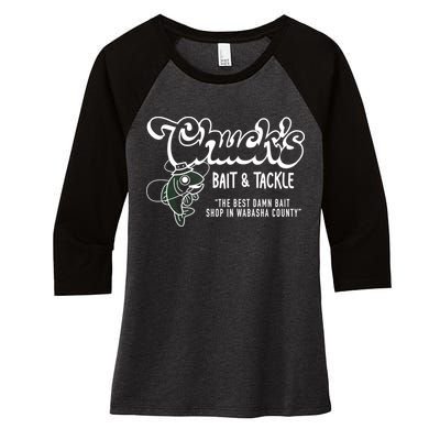 Chuck's Bait & Tackle The Best Damn Bait Shop In Wabsha Country Fishing Father's Day Women's Tri-Blend 3/4-Sleeve Raglan Shirt
