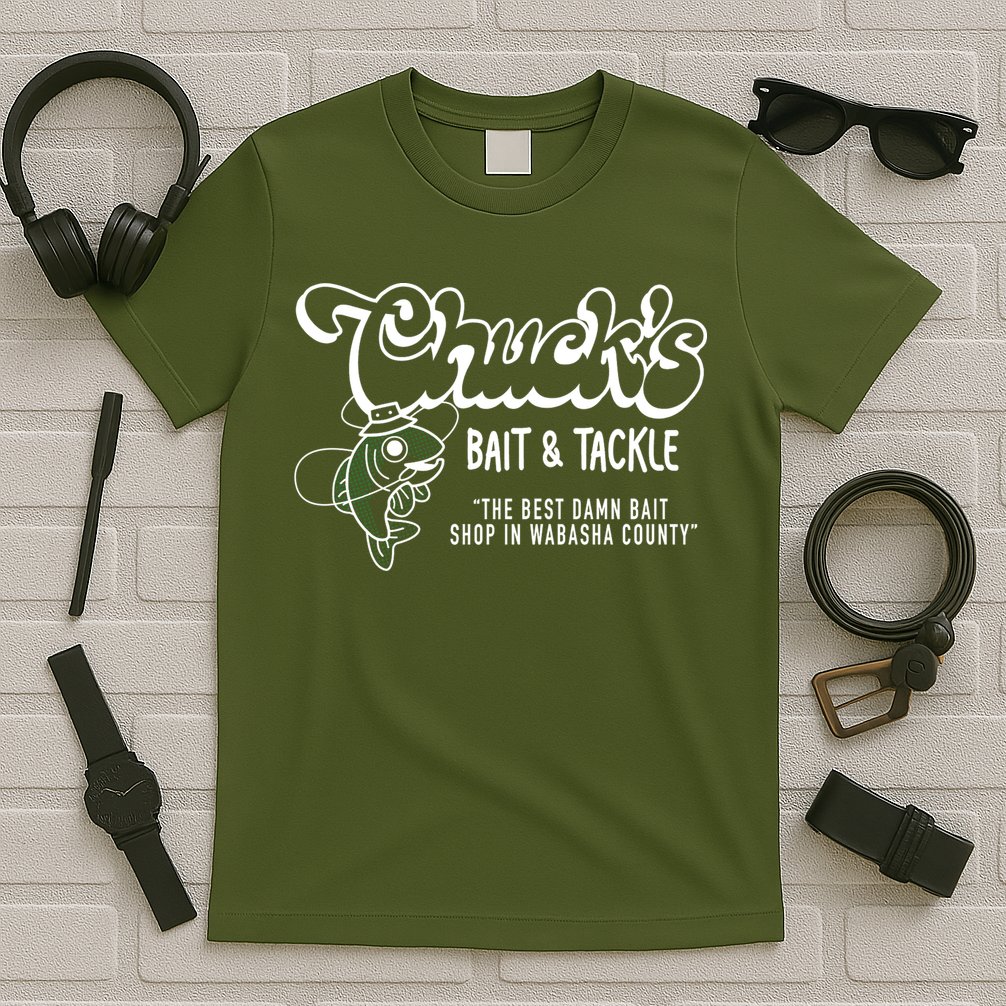 Chuck's Bait & Tackle The Best Damn Bait Shop In Wabsha Country Fishing Father's Day T-Shirt