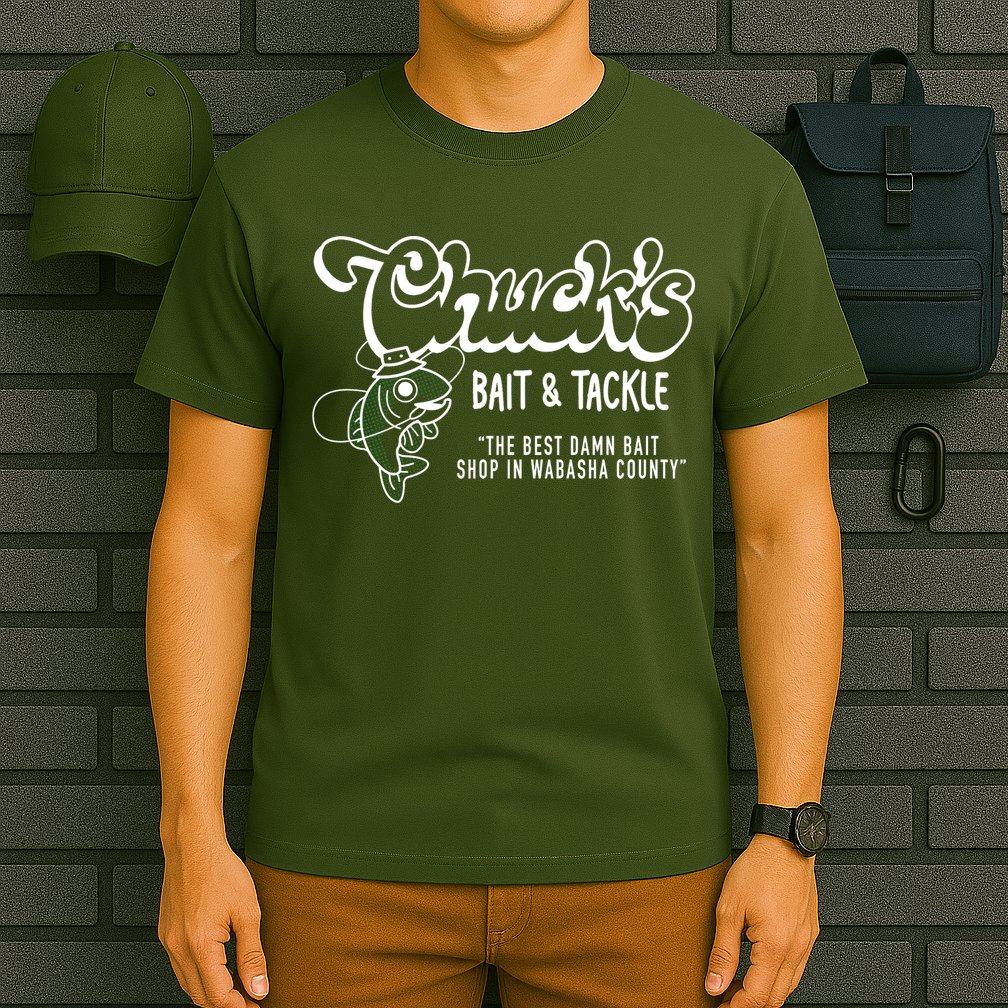 Chuck's Bait & Tackle The Best Damn Bait Shop In Wabsha Country Fishing Father's Day T-Shirt