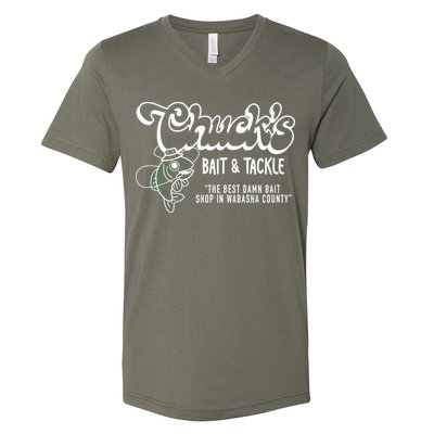 Chuck's Bait & Tackle The Best Damn Bait Shop In Wabsha Country Fishing Father's Day V-Neck T-Shirt