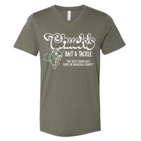 Chuck's Bait & Tackle The Best Damn Bait Shop In Wabsha Country Fishing Father's Day V-Neck T-Shirt