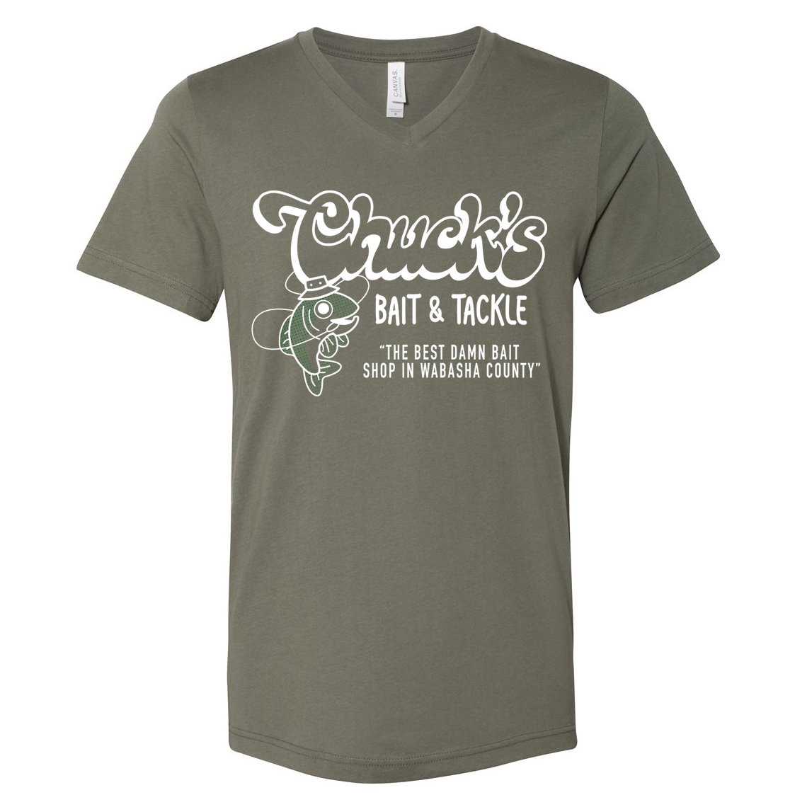 Chuck's Bait & Tackle The Best Damn Bait Shop In Wabsha Country Fishing Father's Day V-Neck T-Shirt