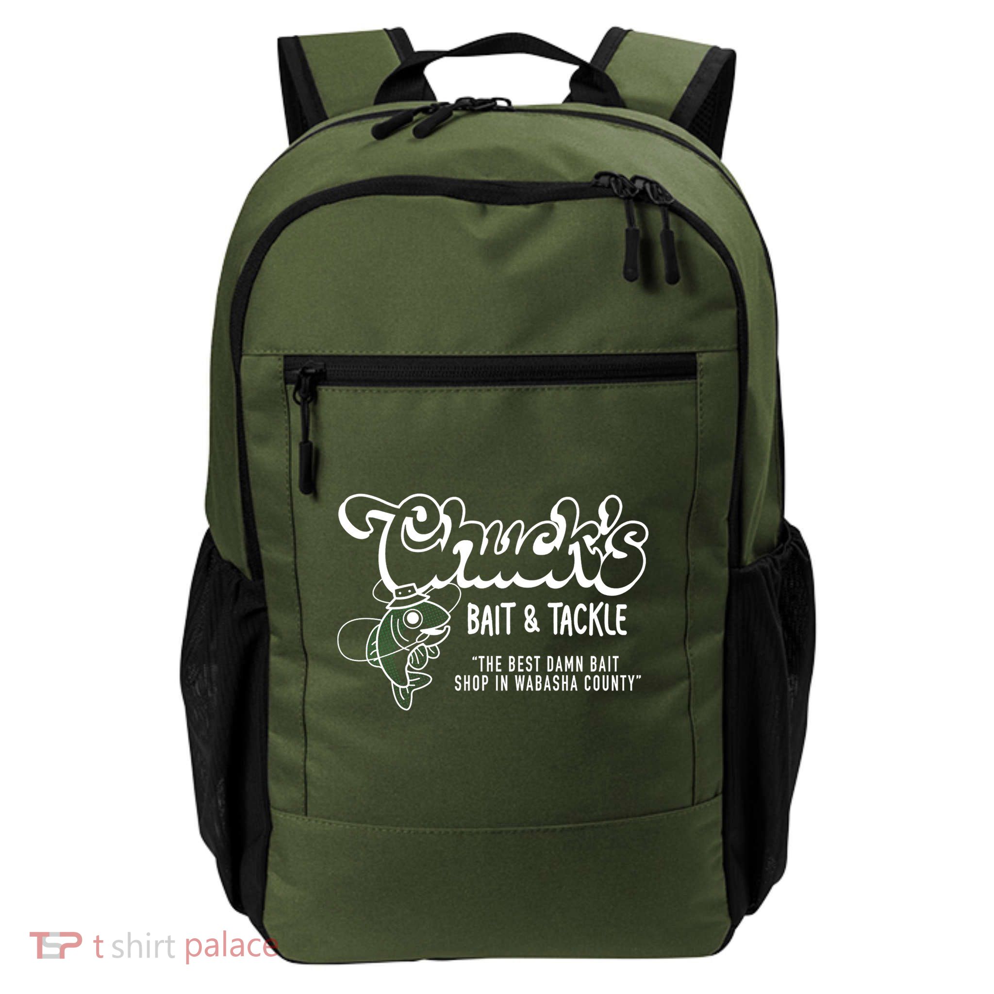 Chuck's Bait & Tackle The Best Damn Bait Shop In Wabsha Country Fishing Father's Day Backpack