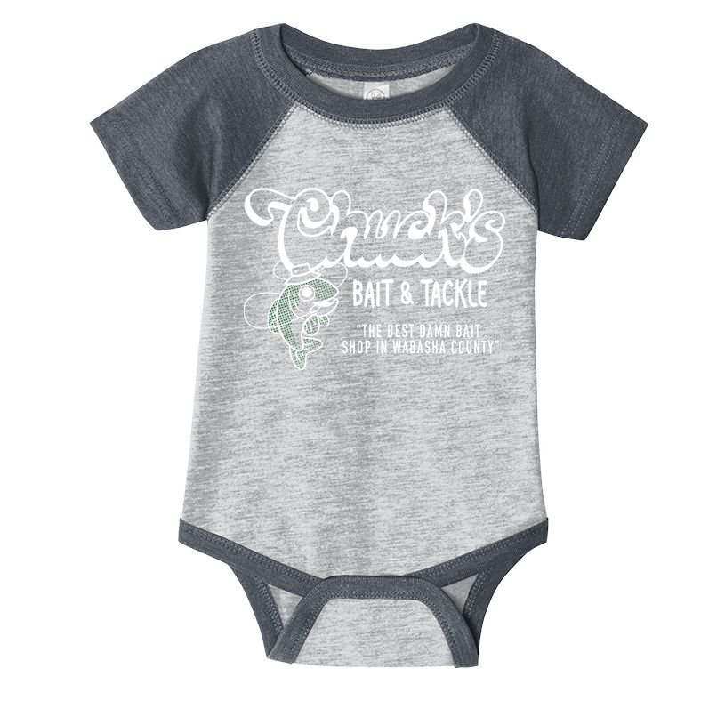 Chuck's Bait & Tackle The Best Damn Bait Shop In Wabsha Country Fishing Father's Day Infant Baby Jersey Bodysuit