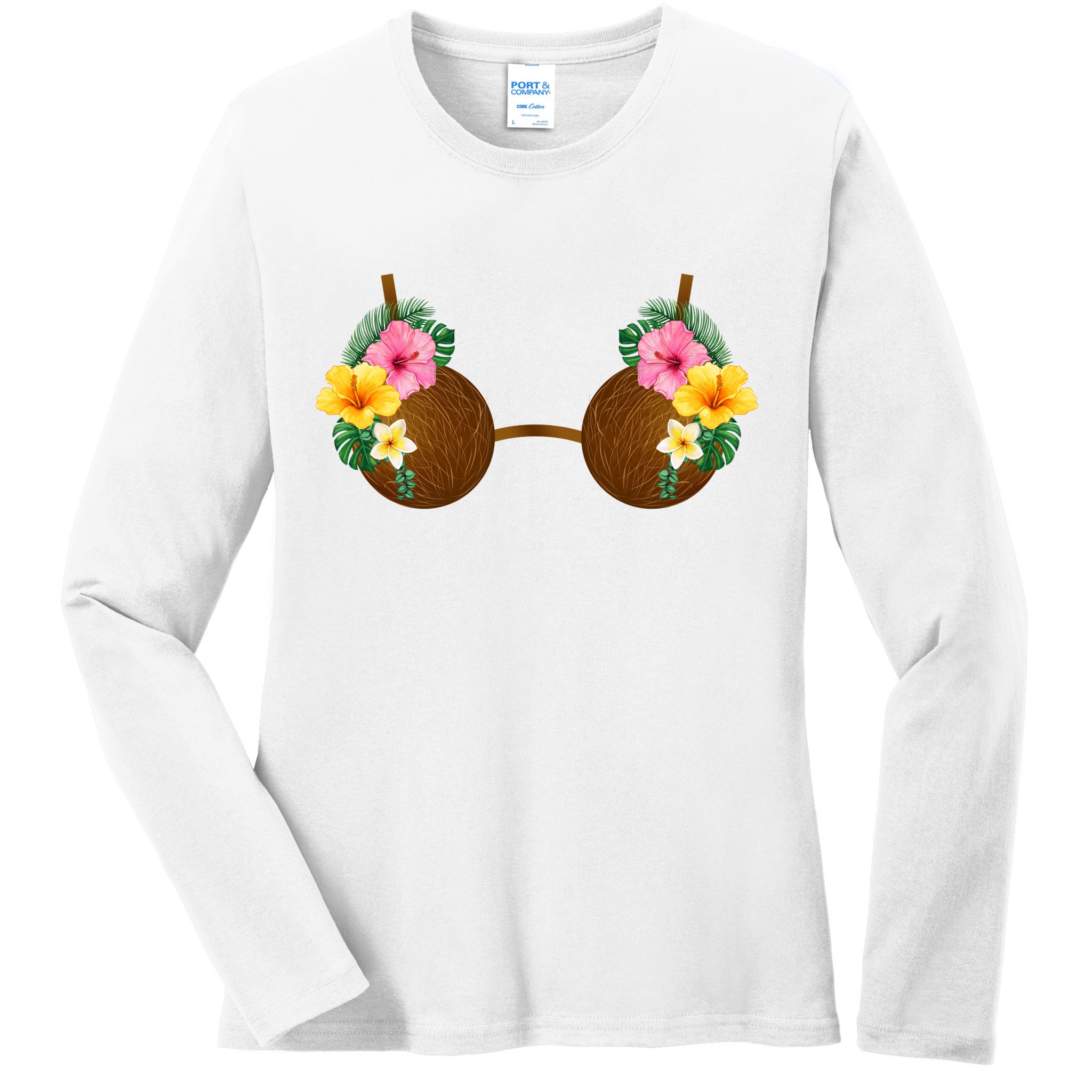Coconut Bra Tiki Ladies Long Sleeve Shirt