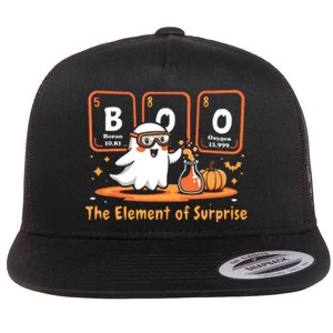 Chemistry Boo The Element Of Surprise Cute Chemist Halloween Flat Bill Trucker Hat