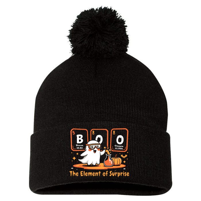 Chemistry Boo The Element Of Surprise Cute Chemist Halloween Pom Pom 12in Knit Beanie