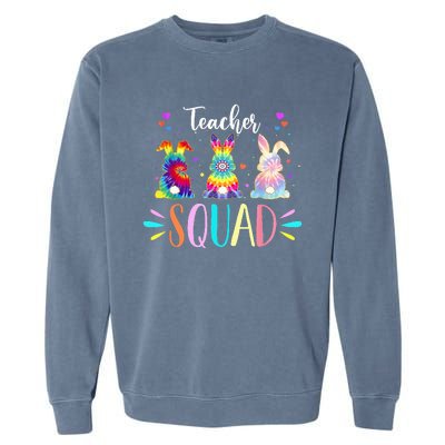 Cute Bunnies Teacher Squad Happy Easter Day Tie Dye Rabbit Garment-Dyed Sweatshirt