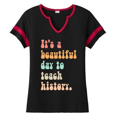  Cute back to school retro Social Studies Teacher Ladies Halftime Notch Neck Tee