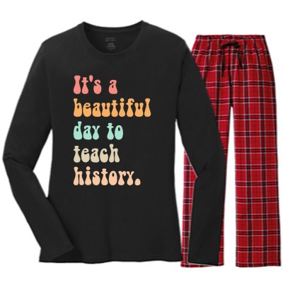  Cute back to school retro Social Studies Teacher Women's Long Sleeve Flannel Pajama Set 