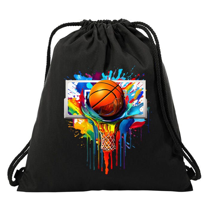 Colorful Basketball Tie Dye Color Splash Hoop Net Slam Dunk Drawstring Bag