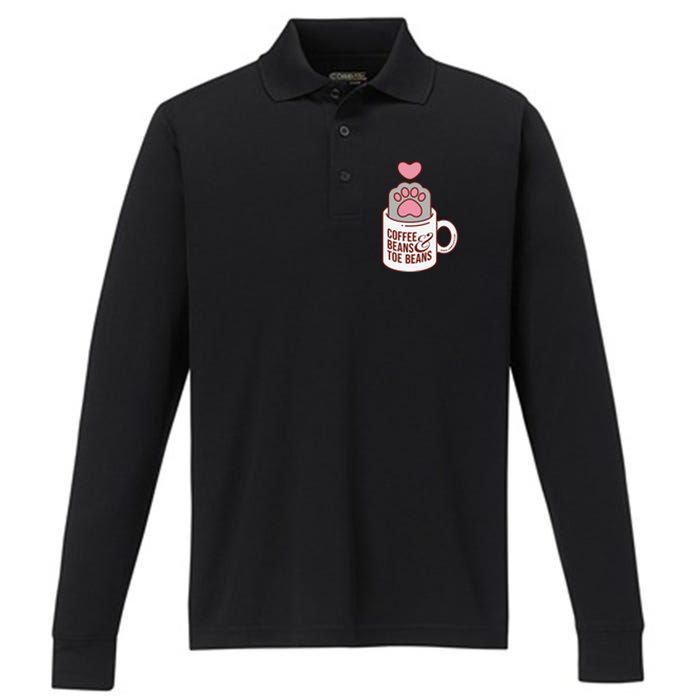 Coffee Beans & Toe Beans Funny Cute Cat Puns Toe Beans Performance Long Sleeve Polo