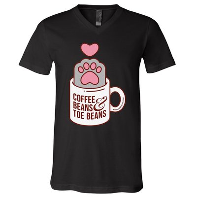 Coffee Beans & Toe Beans Funny Cute Cat Puns Toe Beans V-Neck T-Shirt